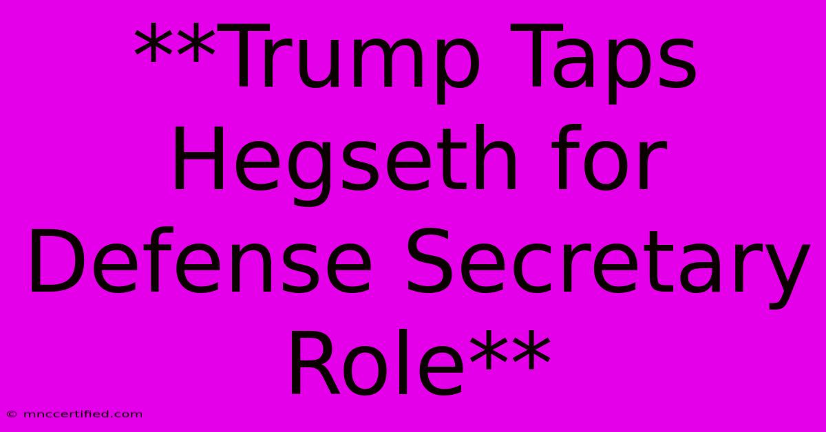 **Trump Taps Hegseth For Defense Secretary Role**