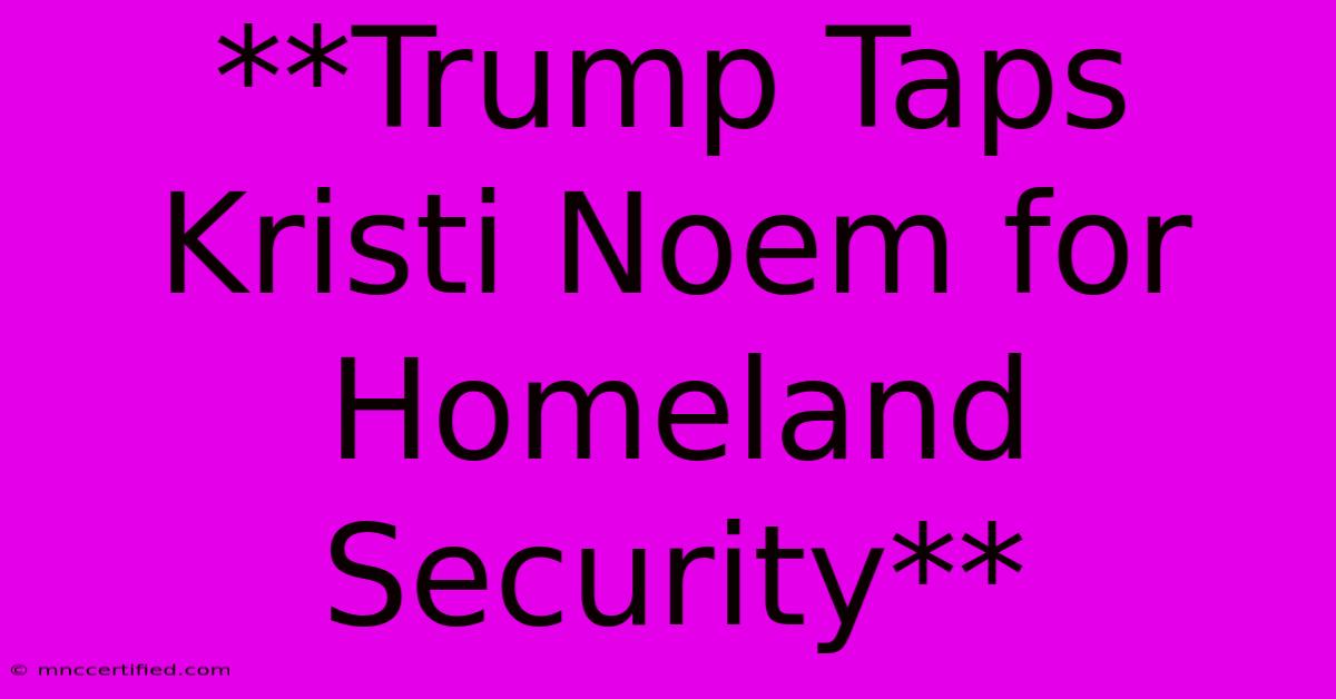 **Trump Taps Kristi Noem For Homeland Security** 