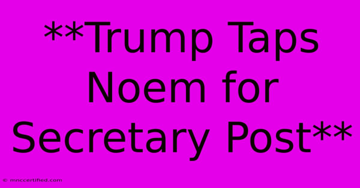 **Trump Taps Noem For Secretary Post**