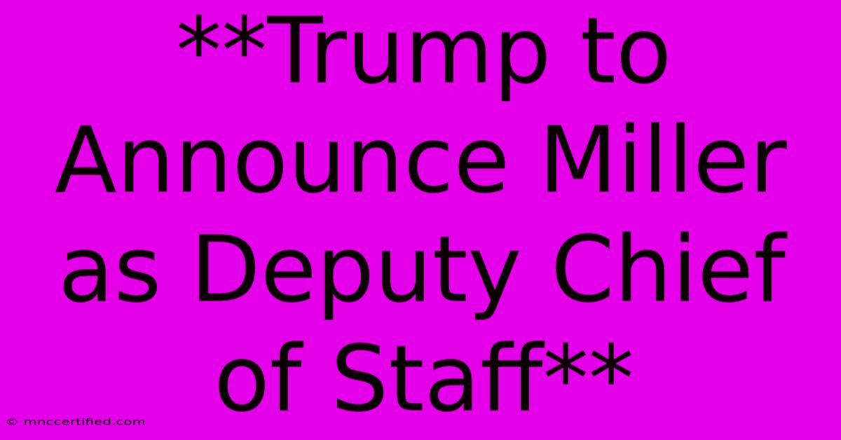 **Trump To Announce Miller As Deputy Chief Of Staff**