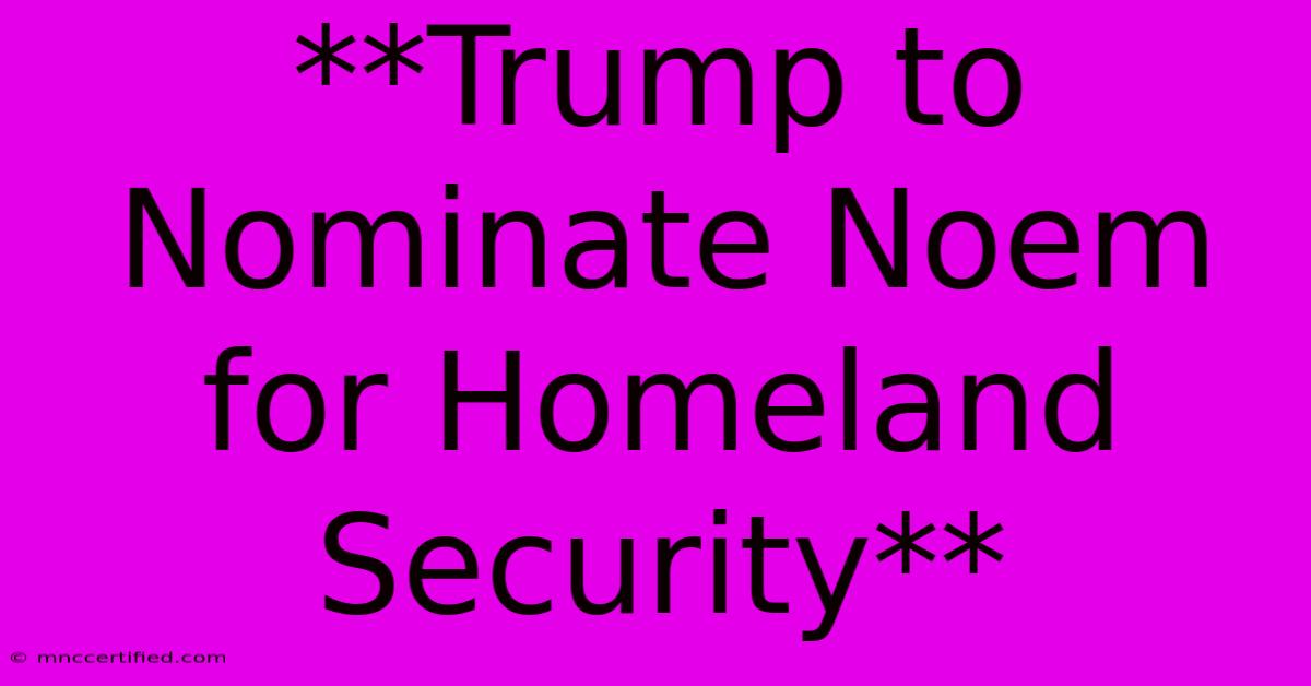 **Trump To Nominate Noem For Homeland Security**