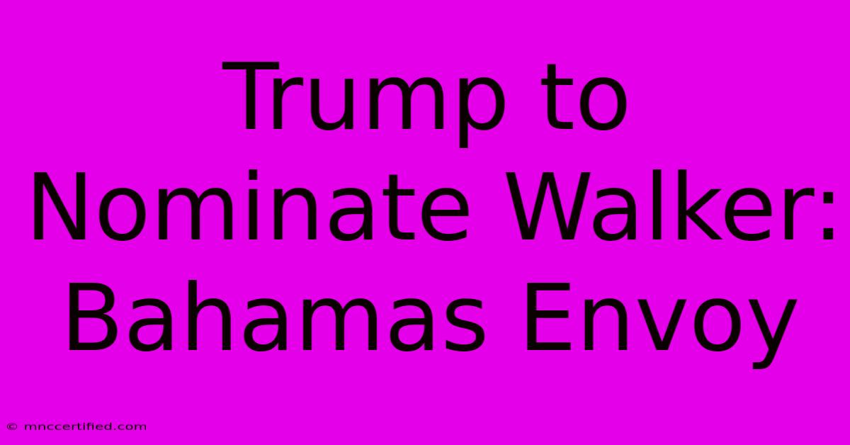 Trump To Nominate Walker: Bahamas Envoy