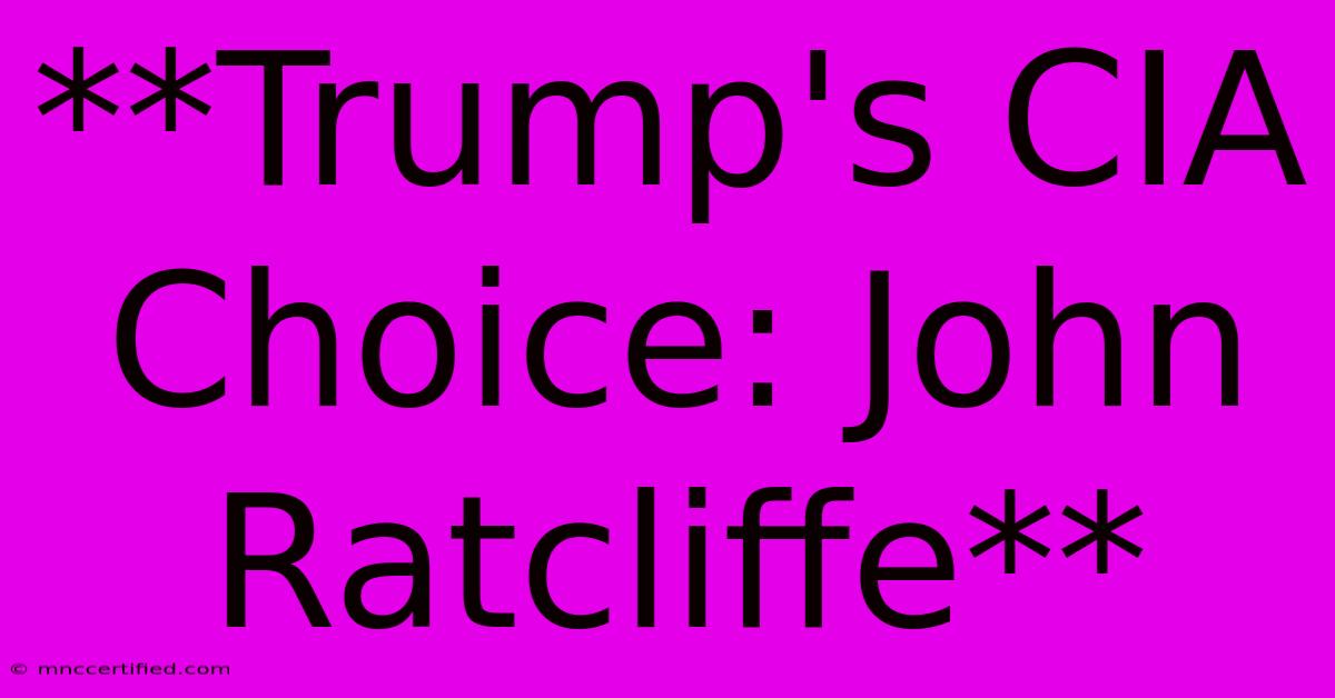 **Trump's CIA Choice: John Ratcliffe** 