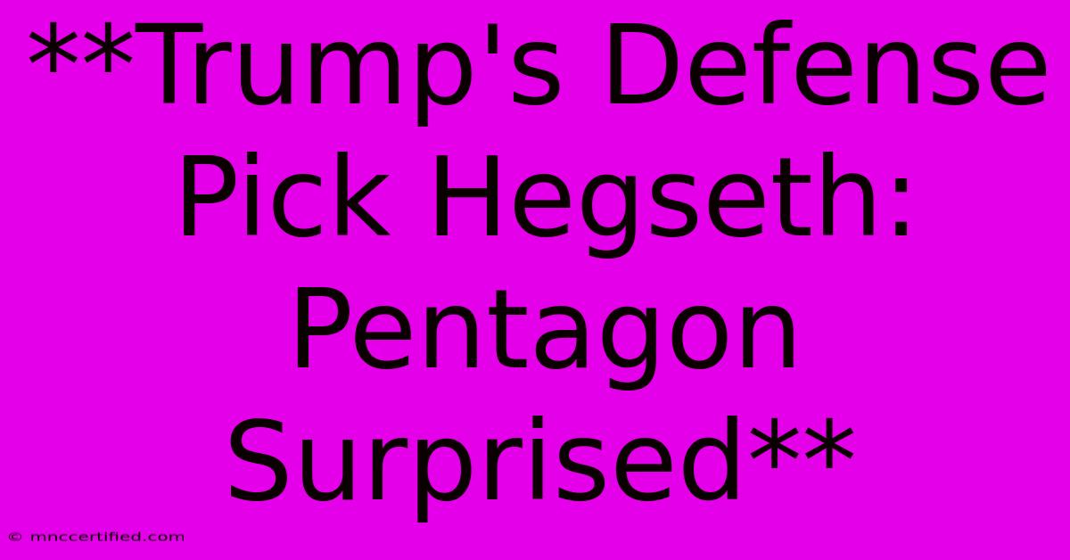 **Trump's Defense Pick Hegseth: Pentagon Surprised**