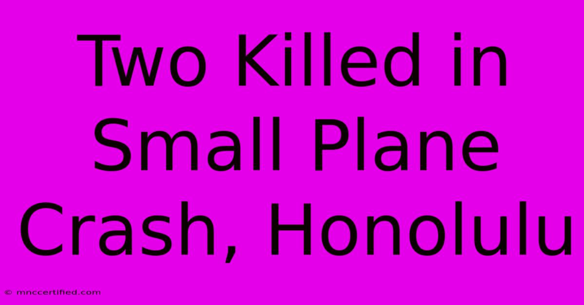 Two Killed In Small Plane Crash, Honolulu