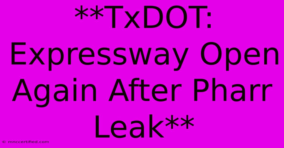 **TxDOT: Expressway Open Again After Pharr Leak**