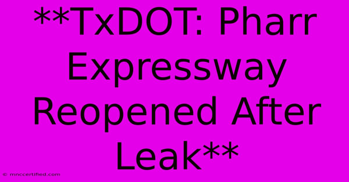 **TxDOT: Pharr Expressway Reopened After Leak**