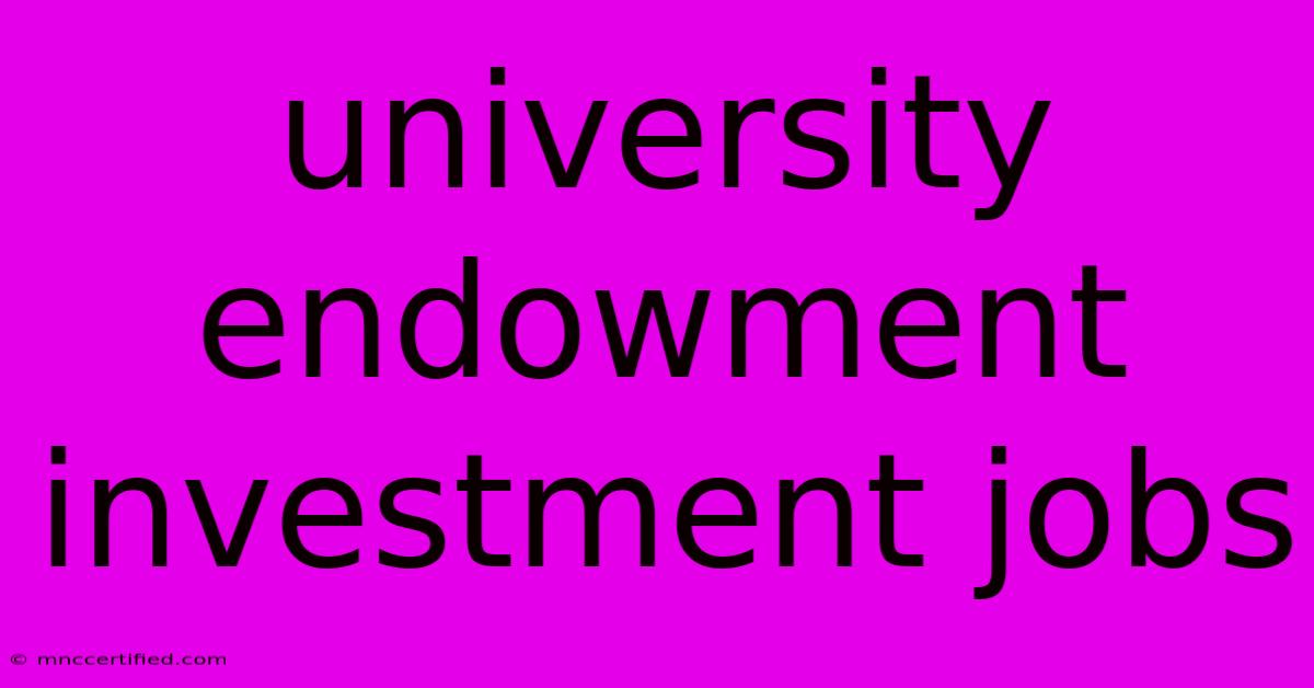 University Endowment Investment Jobs