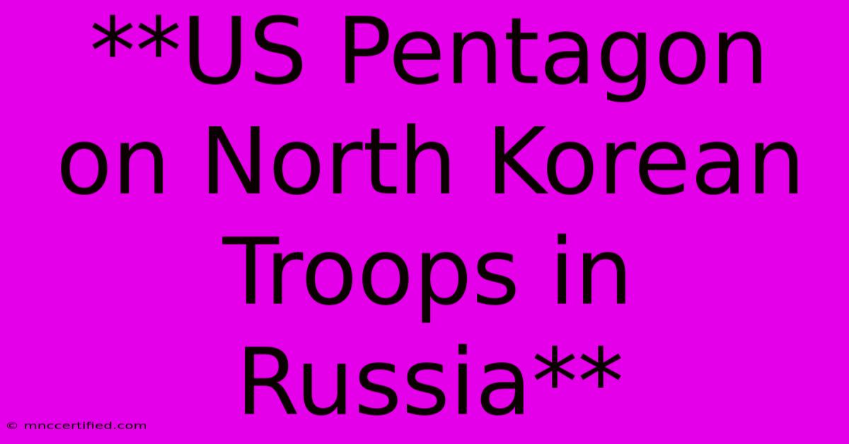 **US Pentagon On North Korean Troops In Russia**