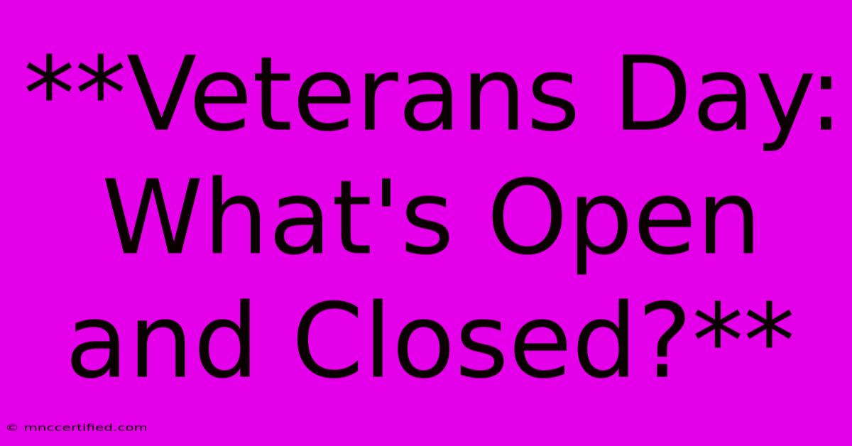 **Veterans Day: What's Open And Closed?**