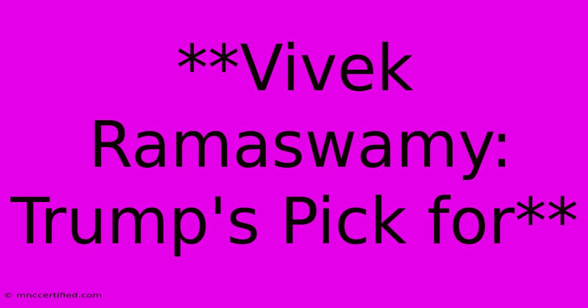 **Vivek Ramaswamy: Trump's Pick For**