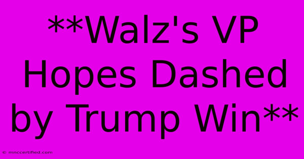 **Walz's VP Hopes Dashed By Trump Win**