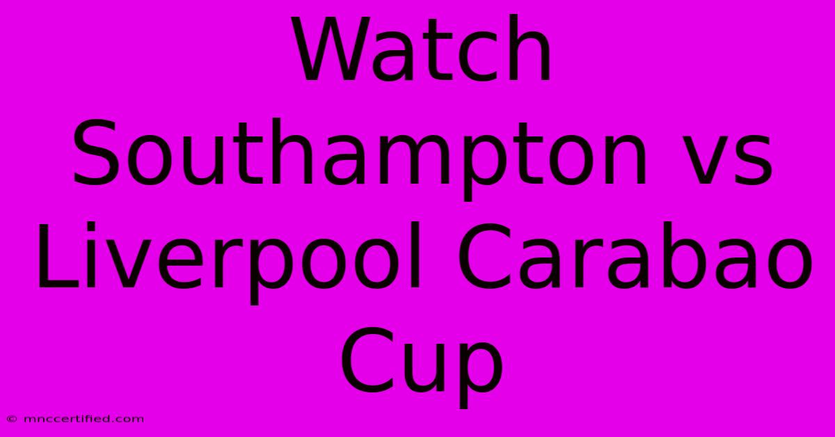 Watch Southampton Vs Liverpool Carabao Cup