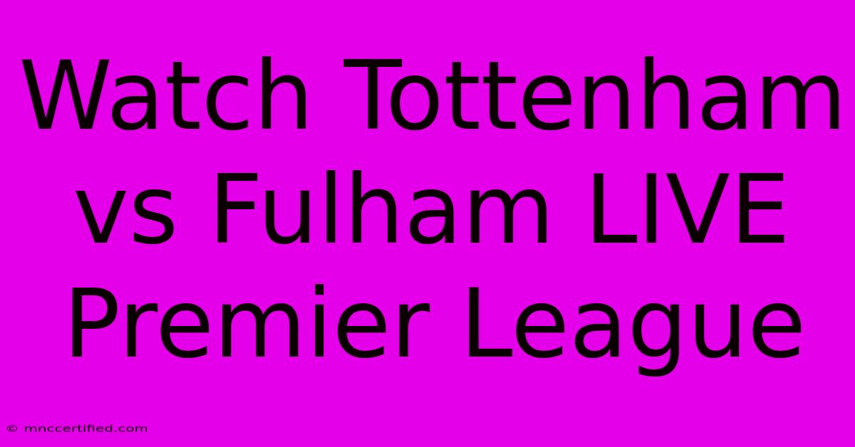 Watch Tottenham Vs Fulham LIVE Premier League