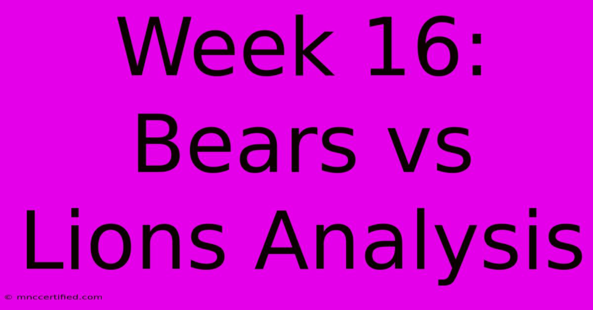 Week 16: Bears Vs Lions Analysis