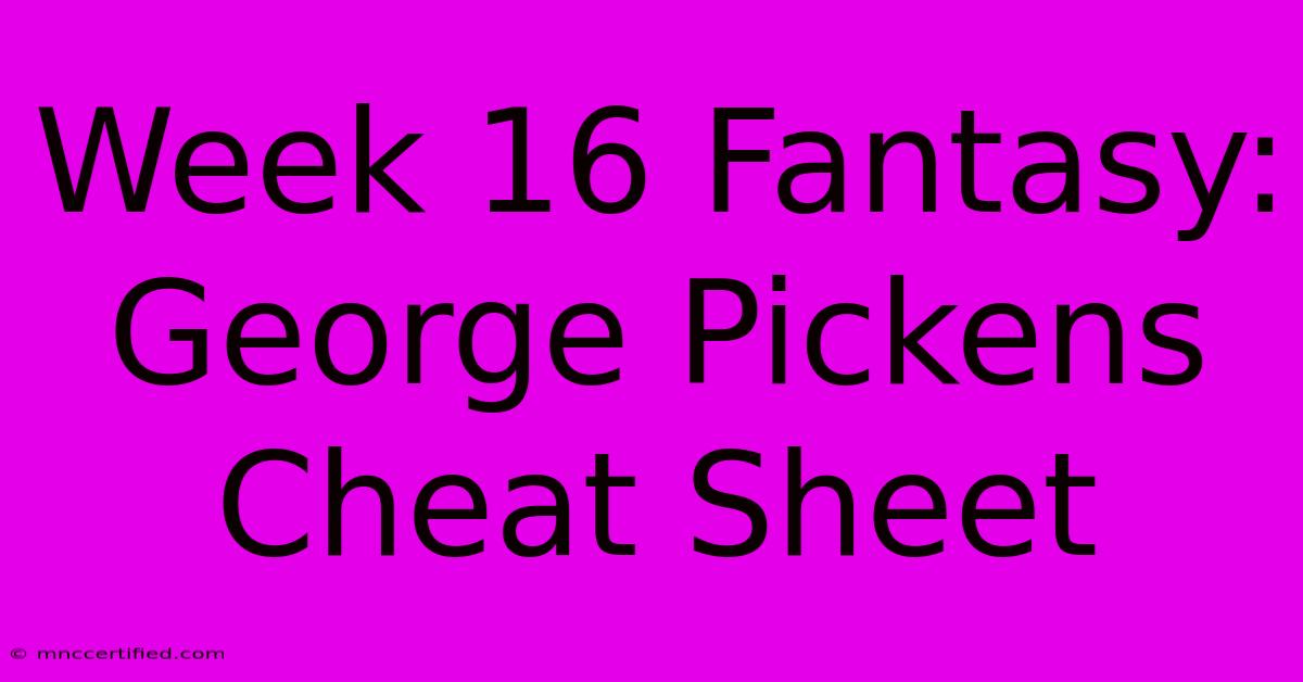 Week 16 Fantasy: George Pickens Cheat Sheet