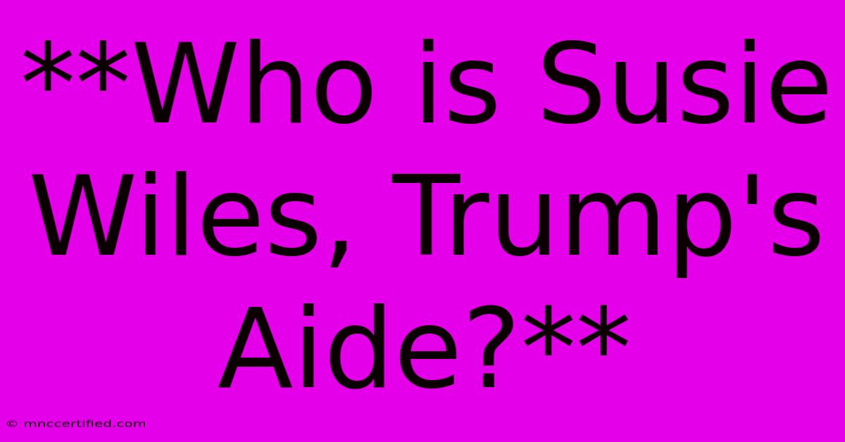 **Who Is Susie Wiles, Trump's Aide?**