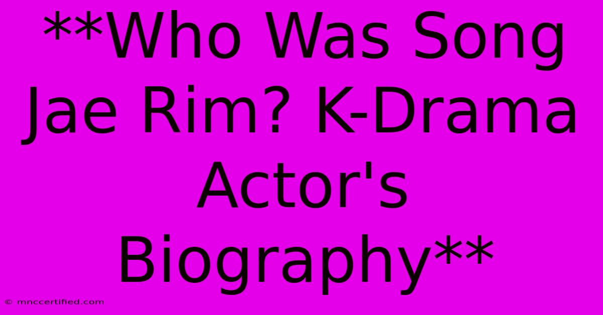 **Who Was Song Jae Rim? K-Drama Actor's Biography**