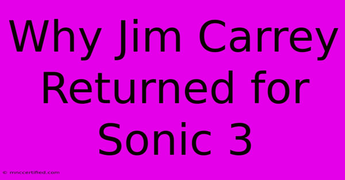 Why Jim Carrey Returned For Sonic 3