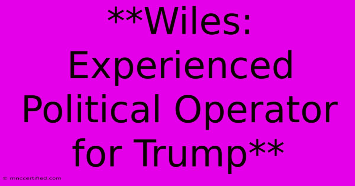 **Wiles: Experienced Political Operator For Trump** 