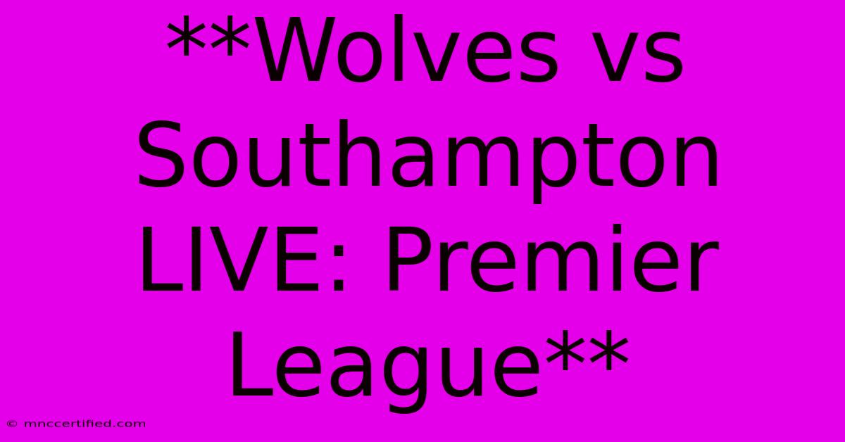 **Wolves Vs Southampton LIVE: Premier League**