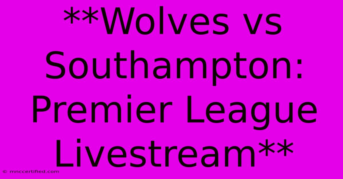 **Wolves Vs Southampton: Premier League Livestream**