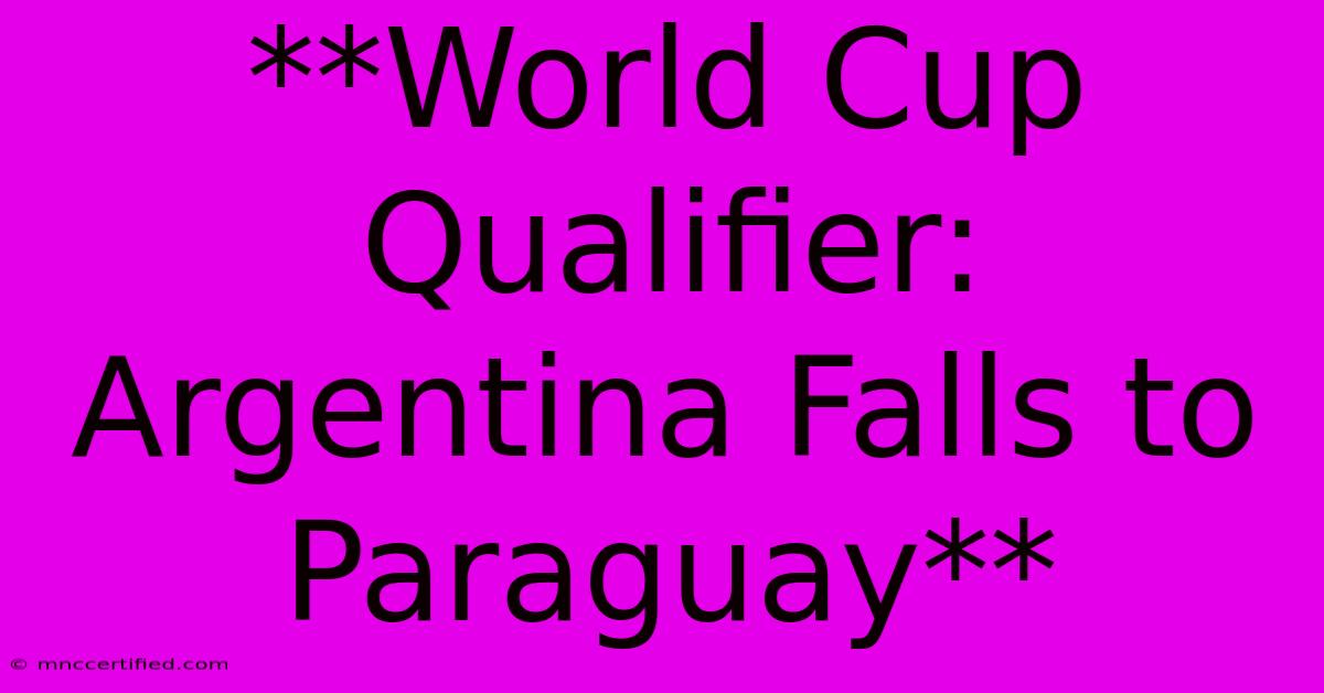 **World Cup Qualifier: Argentina Falls To Paraguay**