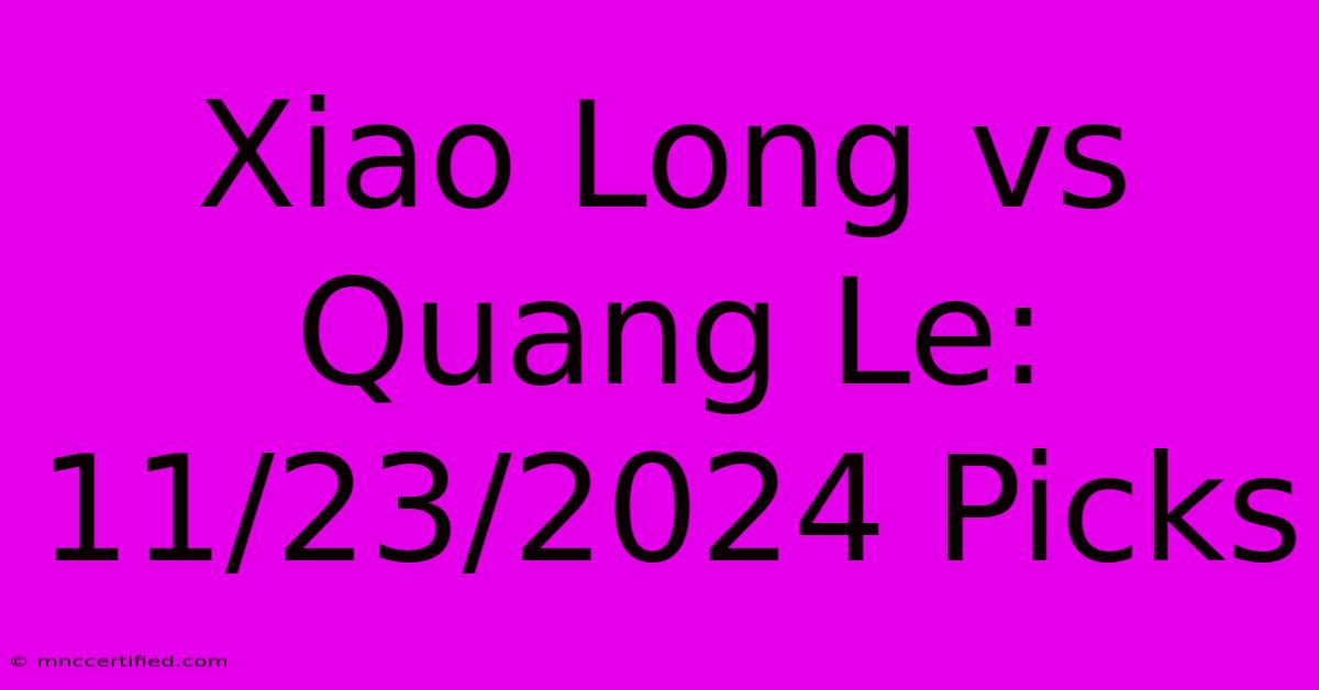 Xiao Long Vs Quang Le: 11/23/2024 Picks