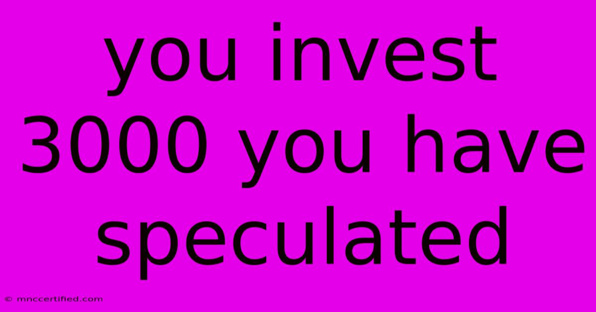 You Invest 3000 You Have Speculated