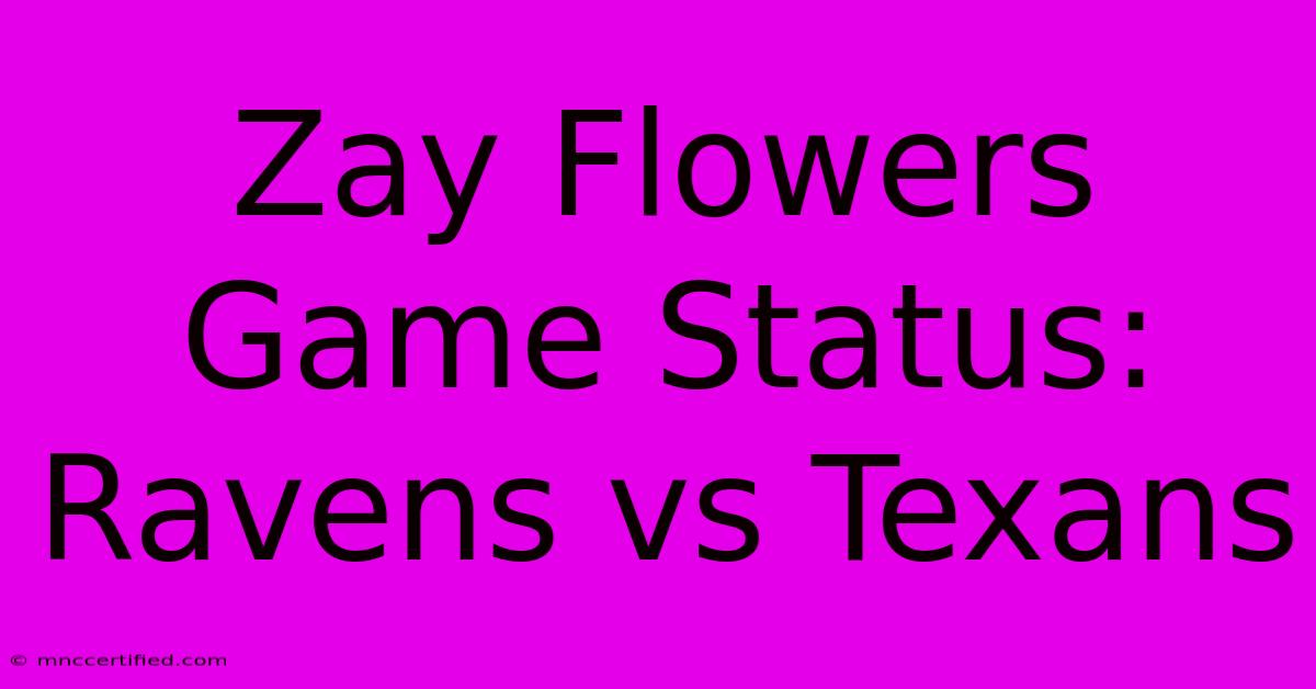 Zay Flowers Game Status: Ravens Vs Texans