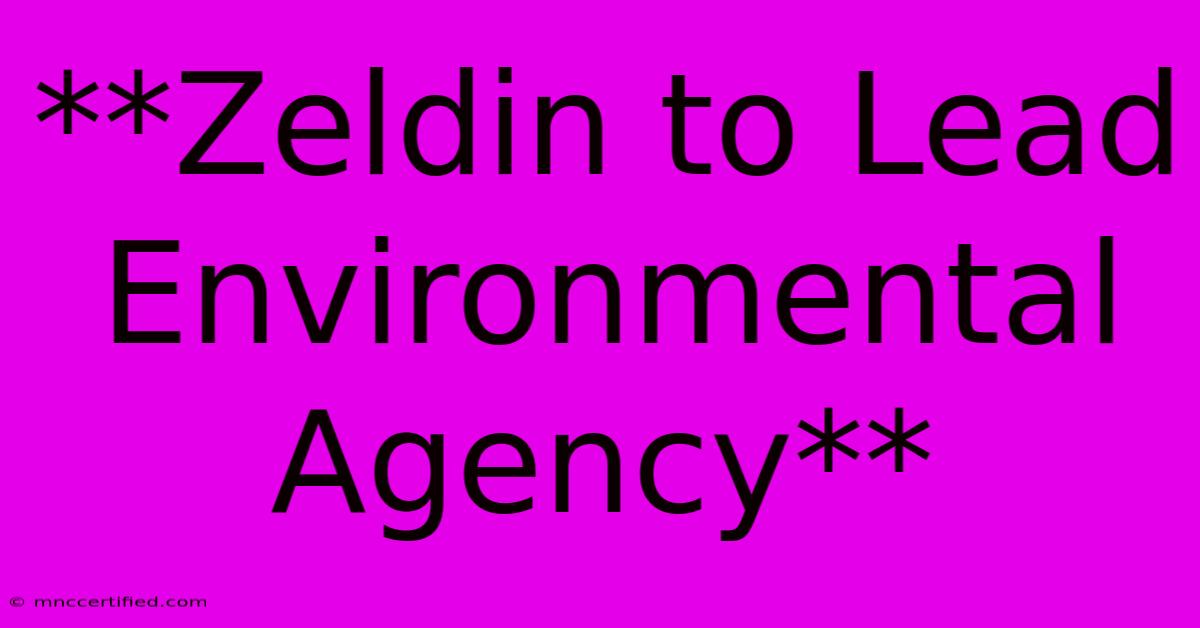 **Zeldin To Lead Environmental Agency**