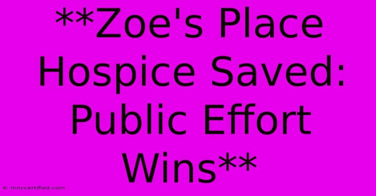 **Zoe's Place Hospice Saved: Public Effort Wins**