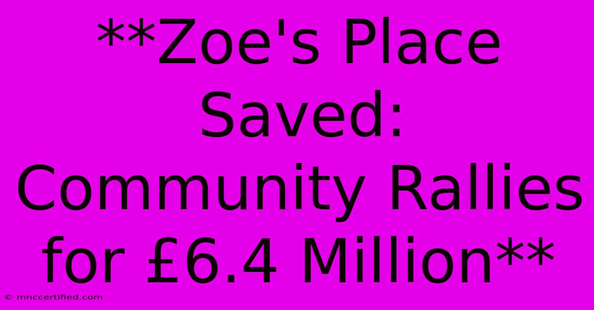 **Zoe's Place Saved: Community Rallies For £6.4 Million**